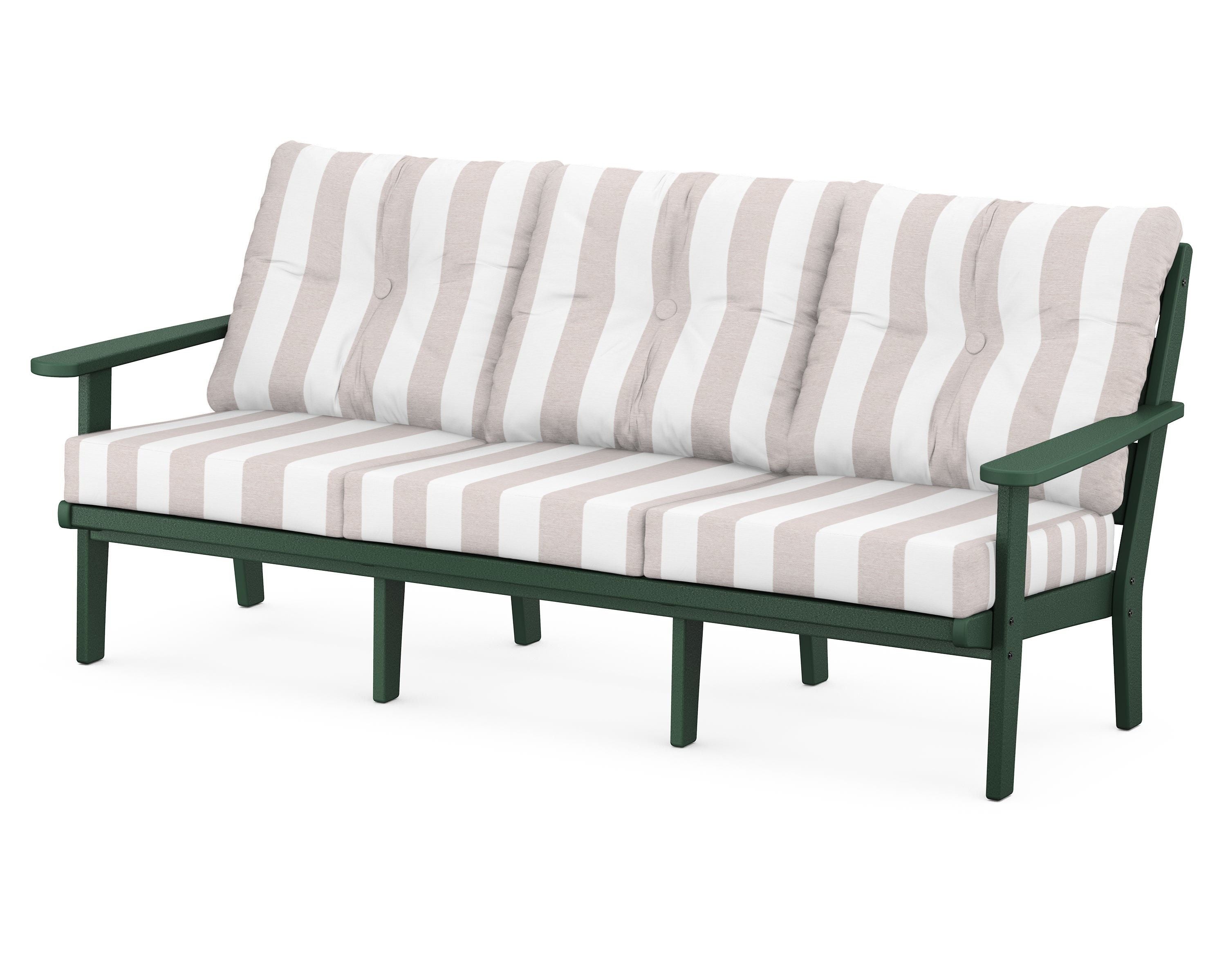 POLYWOOD® Lakeside Deep Seating Sofa in Green / Cabana Stripe Dune Burlap