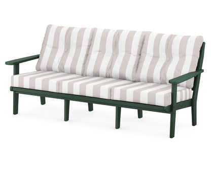 POLYWOOD® Lakeside Deep Seating Sofa in Green / Cabana Stripe Dune Burlap
