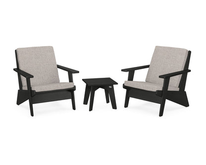 POLYWOOD® Riviera Modern Lounge 3-Piece Set in Black / Weathered Tweed