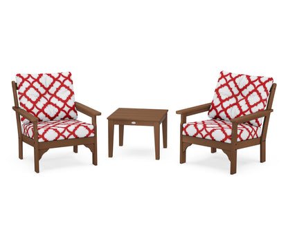 POLYWOOD® Vineyard 3-Piece Deep Seating Set in Teak / Trellis Crimson