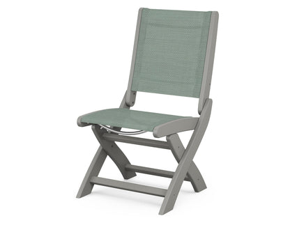 POLYWOOD® Coastal Folding Side Chair in Slate Grey / Dupioni Sea Mist Sling