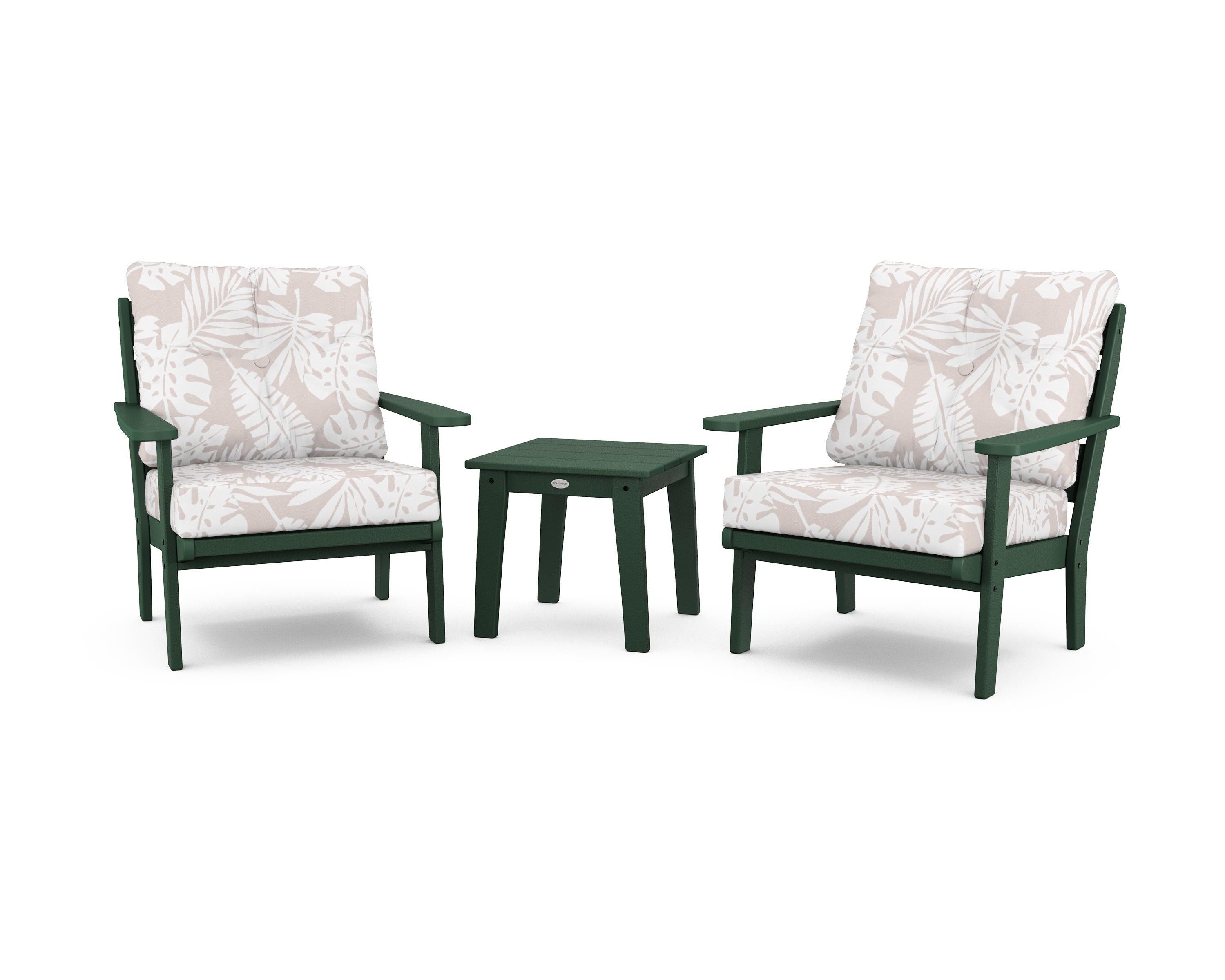 POLYWOOD® Lakeside 3-Piece Deep Seating Chair Set in Green / Leaf Dune Burlap