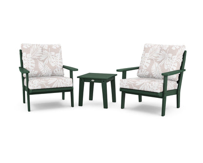 POLYWOOD® Lakeside 3-Piece Deep Seating Chair Set in Green / Leaf Dune Burlap