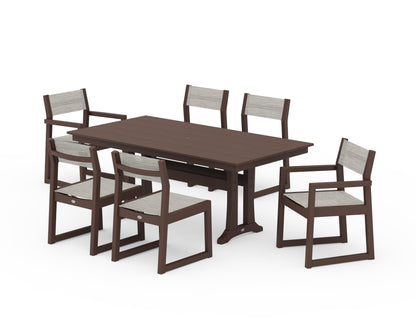 POLYWOOD® EDGE Sling 7-Piece Farmhouse Trestle Dining Set in Mahogany / Birch Sling