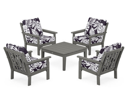 POLYWOOD® Vineyard 5-Piece Deep Seating Conversation Set in Slate Grey / Leaf Navy