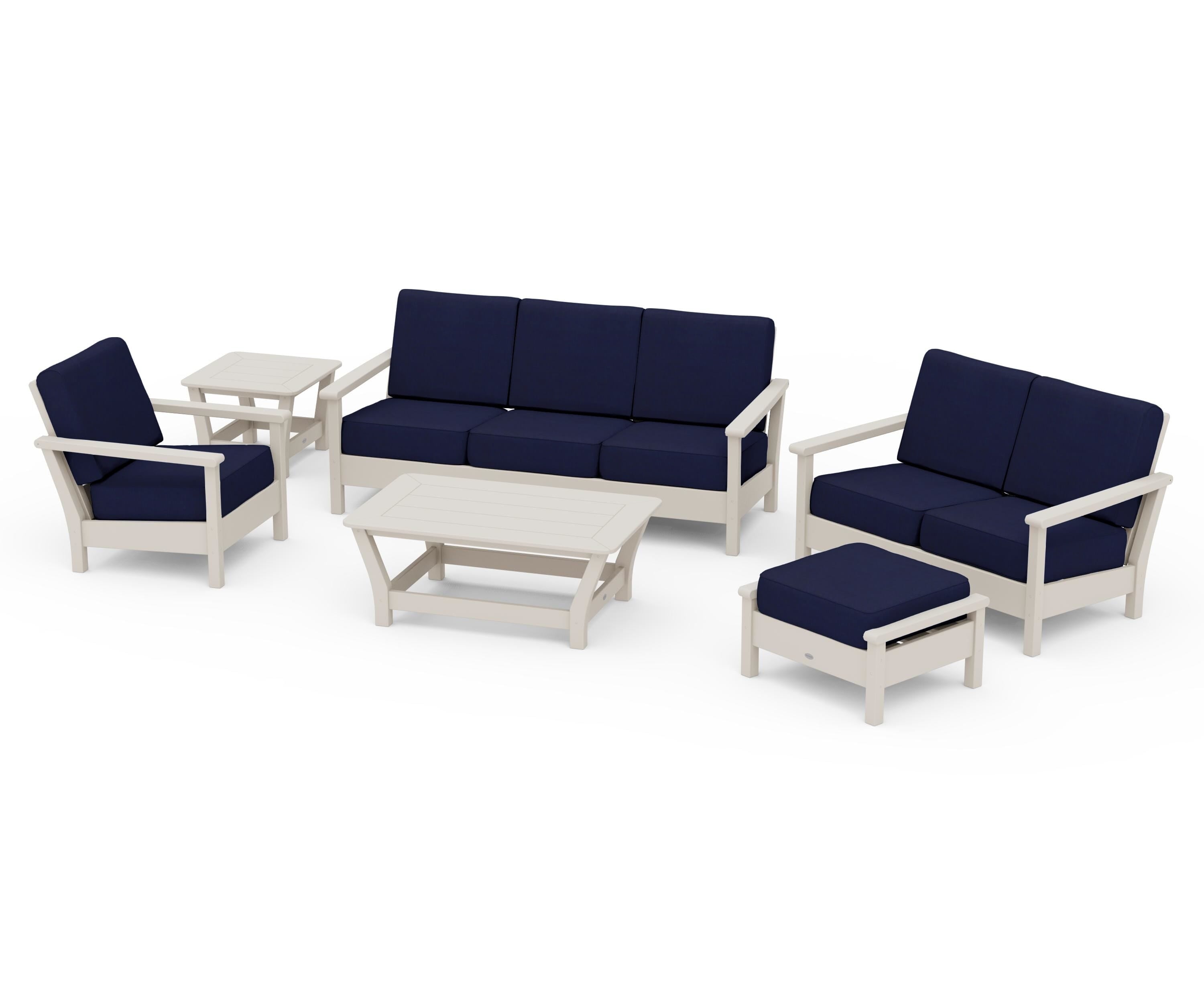 POLYWOOD® Harbour 6-Piece Outdoor Living Set in Sand / Navy