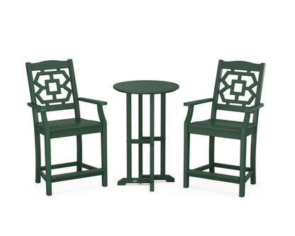 Martha Stewart by POLYWOOD® Chinoiserie 3-Piece Farmhouse Bistro Counter Set in Green