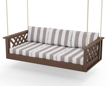 Country Living Wovendale Daybed Swing in Mahogany / Cabana Stripe Grey Mist