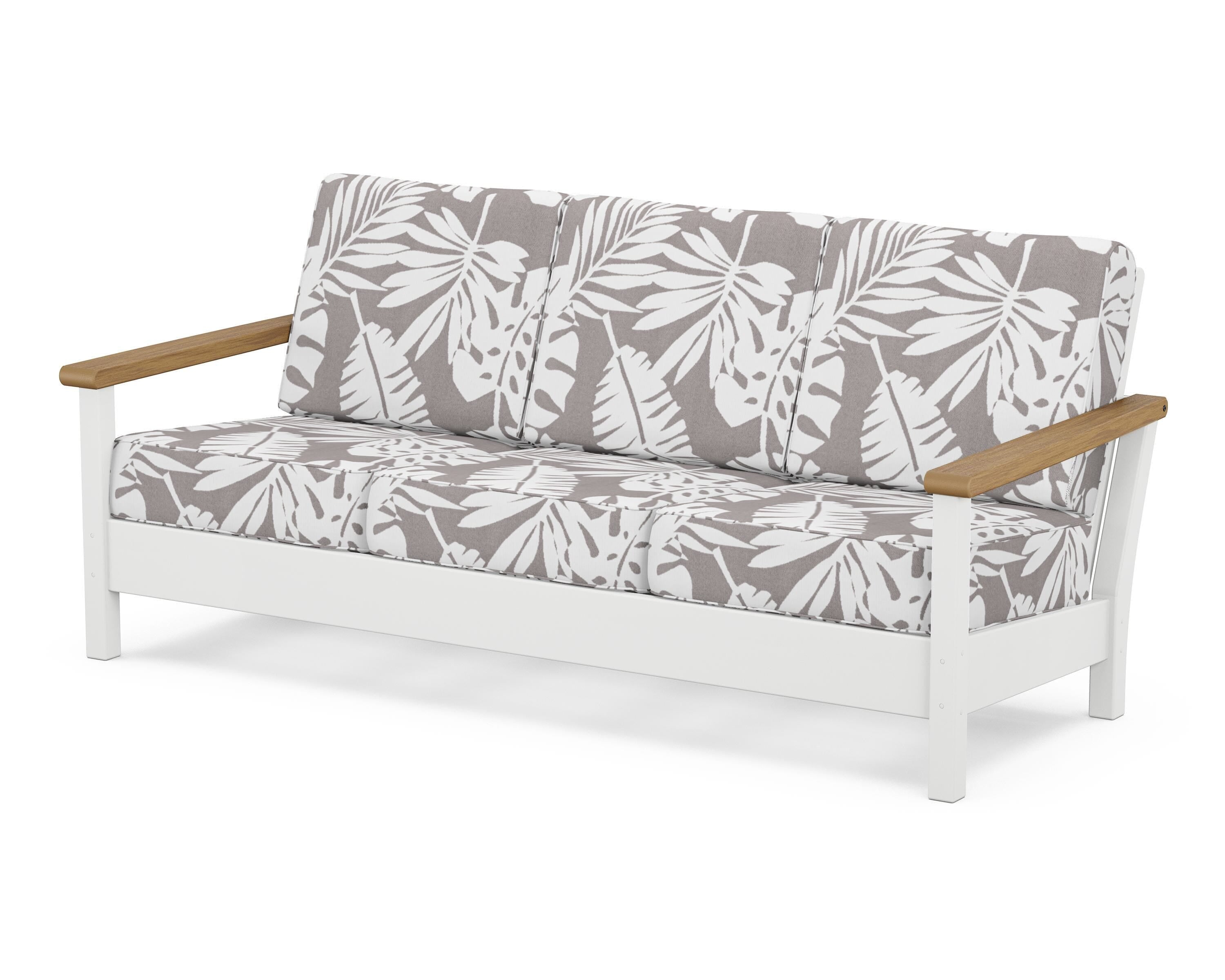 POLYWOOD® Harbour Deep Seating Sofa in White / Natural / Leaf Grey Mist