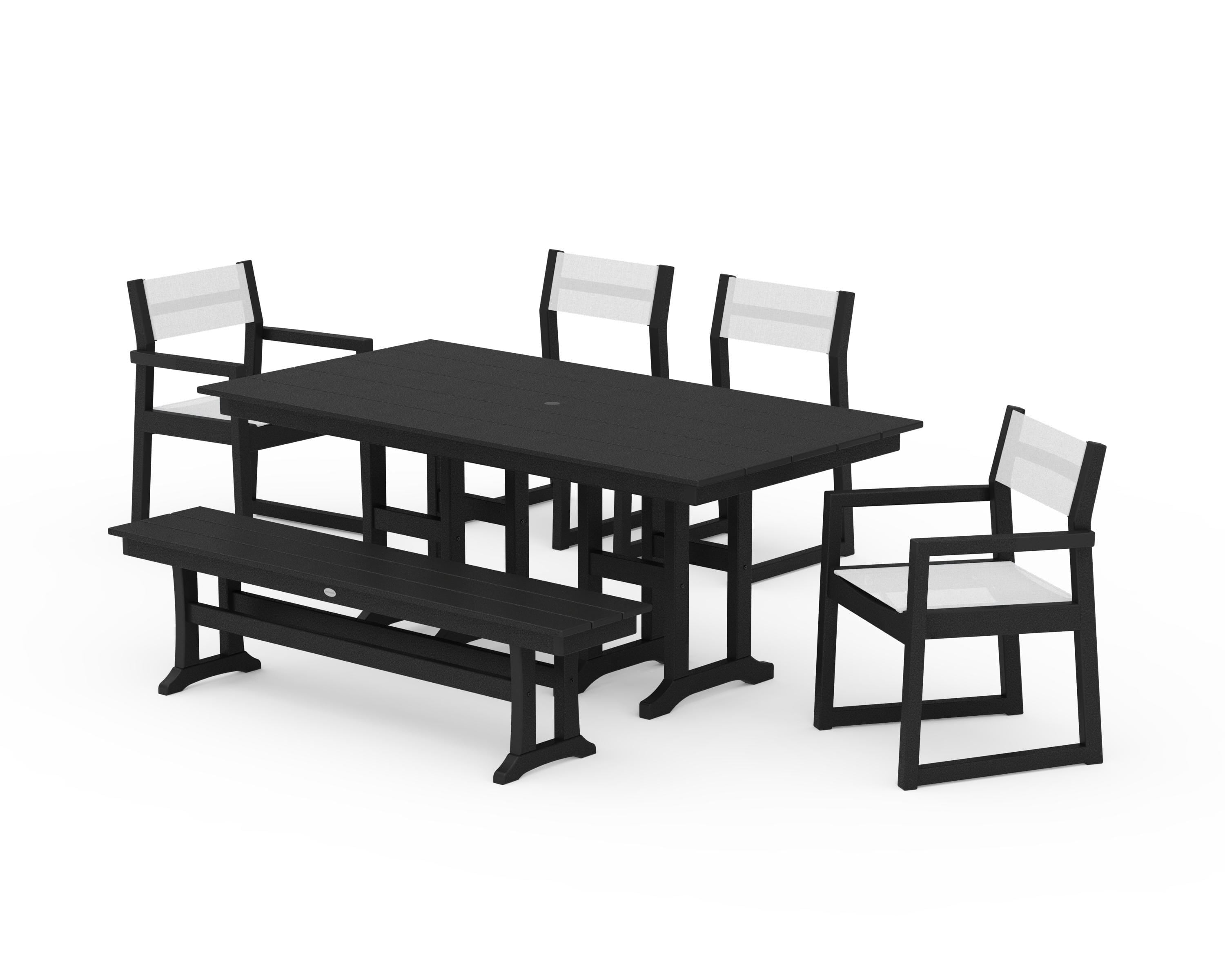 POLYWOOD® EDGE Sling 6-Piece Farmhouse Dining Set in Black / White Sling