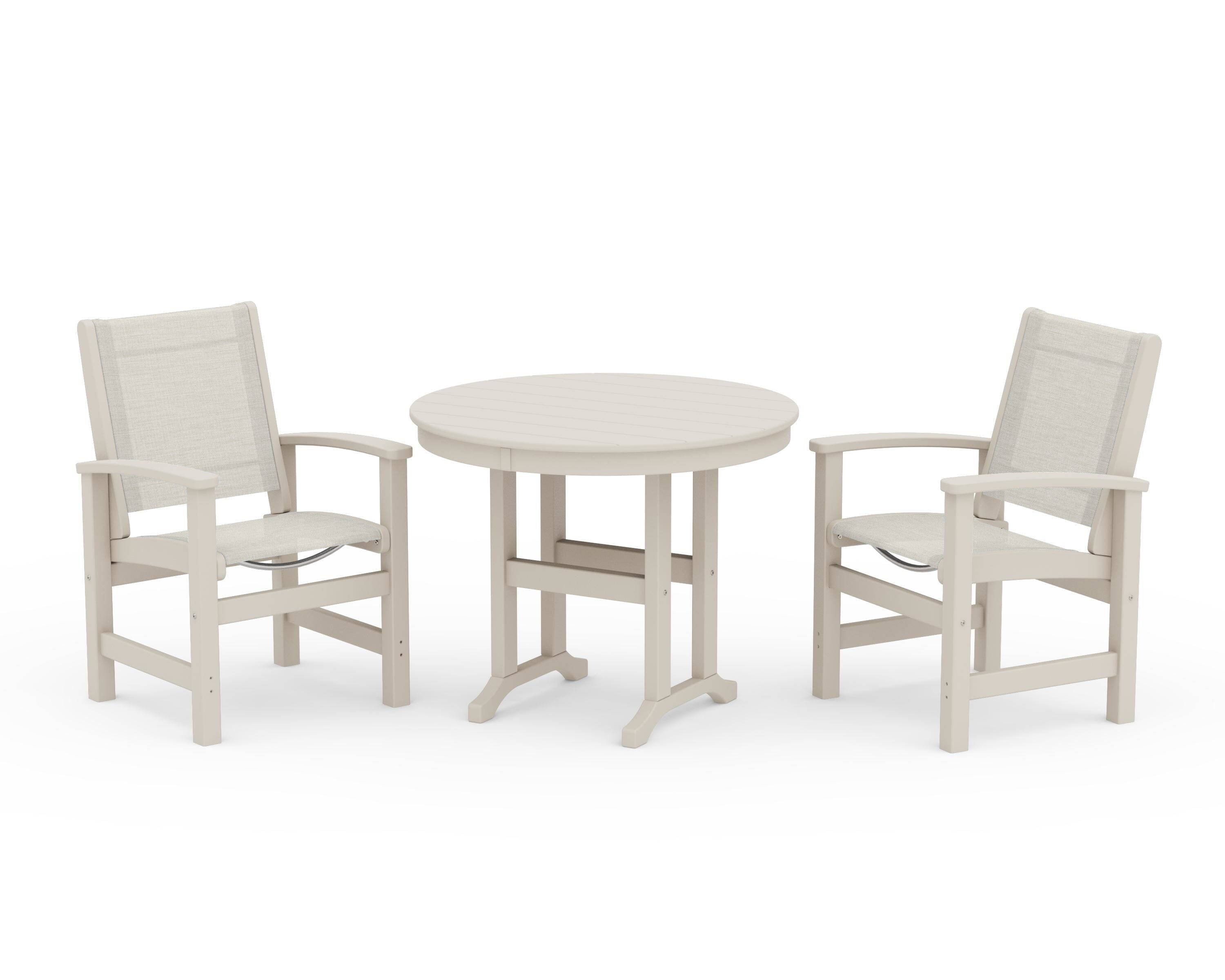 POLYWOOD® Coastal 3-Piece Round Dining Set in Sand / Parchment Sling