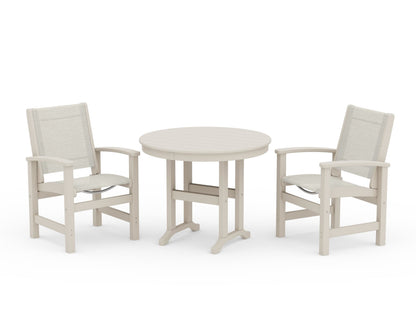 POLYWOOD® Coastal 3-Piece Round Dining Set in Sand / Parchment Sling