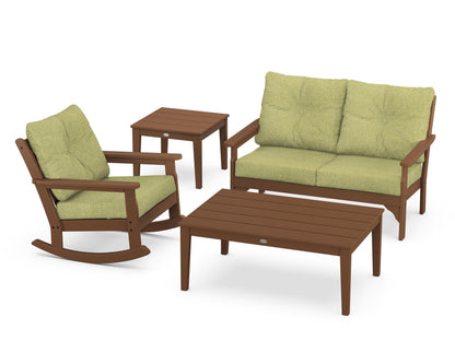 POLYWOOD® Vineyard 4-Piece Deep Seating Rocker Set in Teak / Chartreuse Boucle