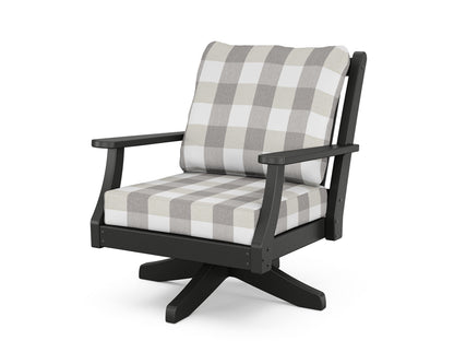 Country Living Wovendale Deep Seating Swivel Chair in Black / Buffalo Plaid Grey Mist