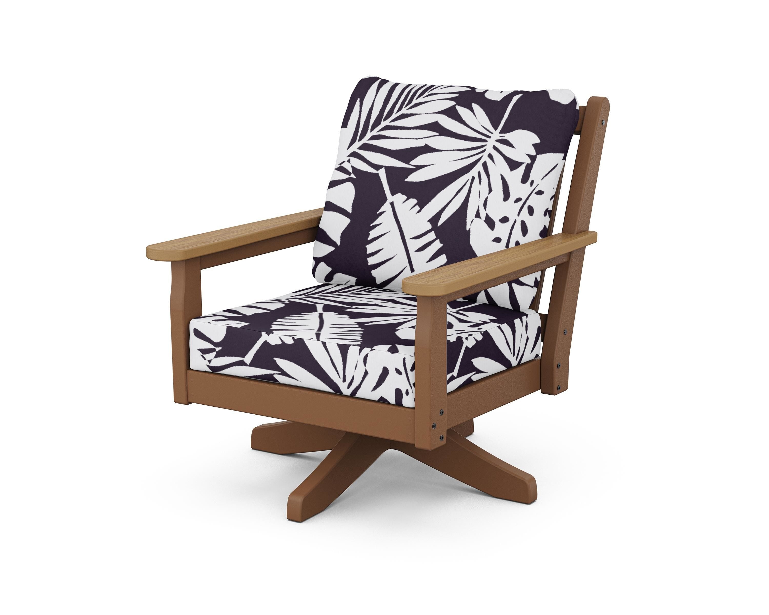 POLYWOOD® Chippendale Deep Seating Swivel Chair in Teak / Natural / Leaf Navy