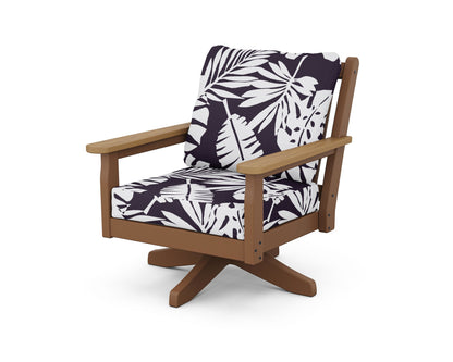 POLYWOOD® Chippendale Deep Seating Swivel Chair in Teak / Natural / Leaf Navy