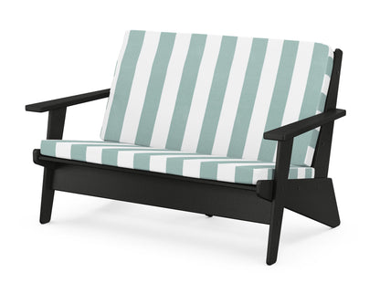POLYWOOD® Riviera Modern Lounge Loveseat in Black / Cabana Stripe Glacier Spa