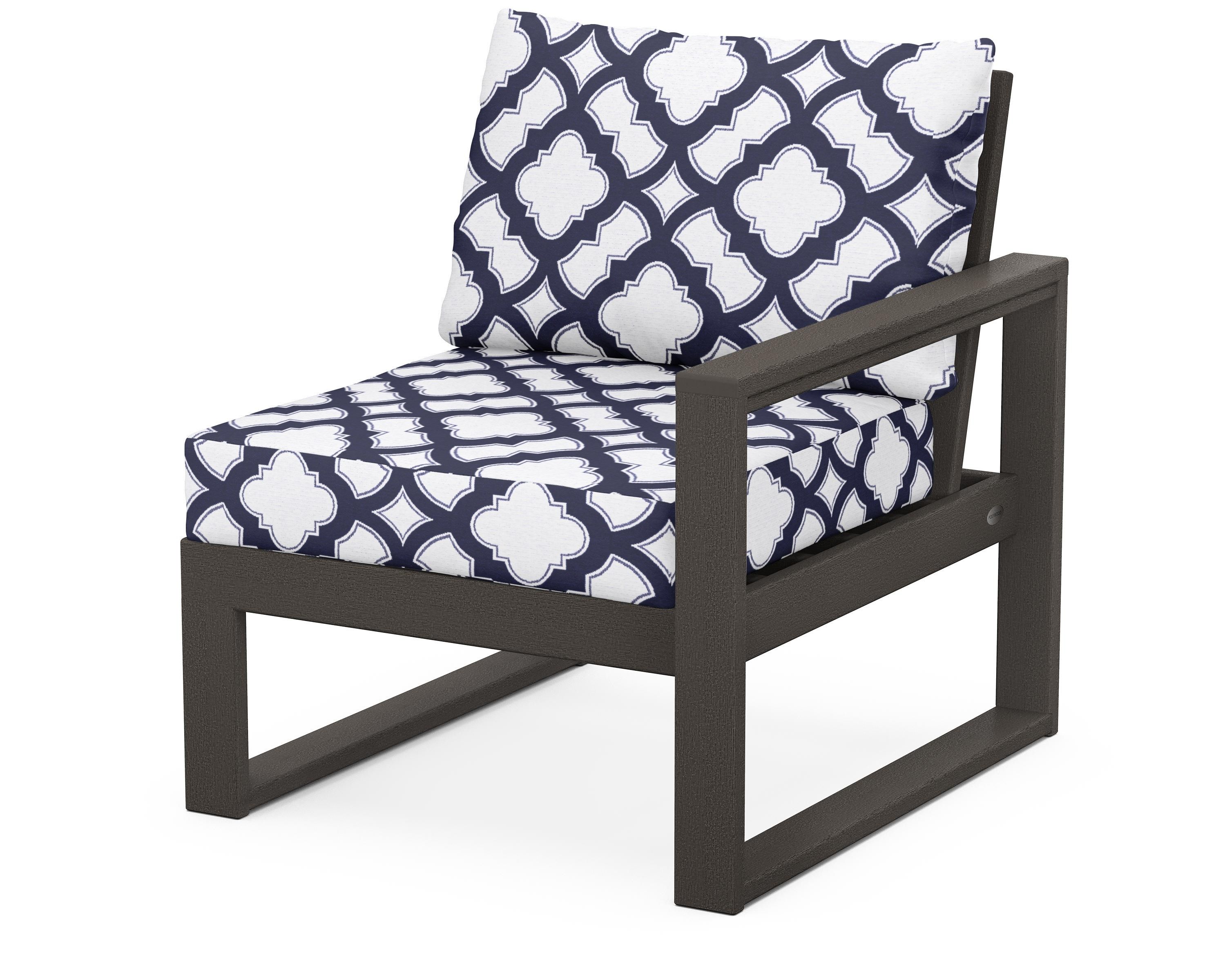 POLYWOOD® EDGE Modular Right Arm Chair in Vintage Coffee / Trellis Navy