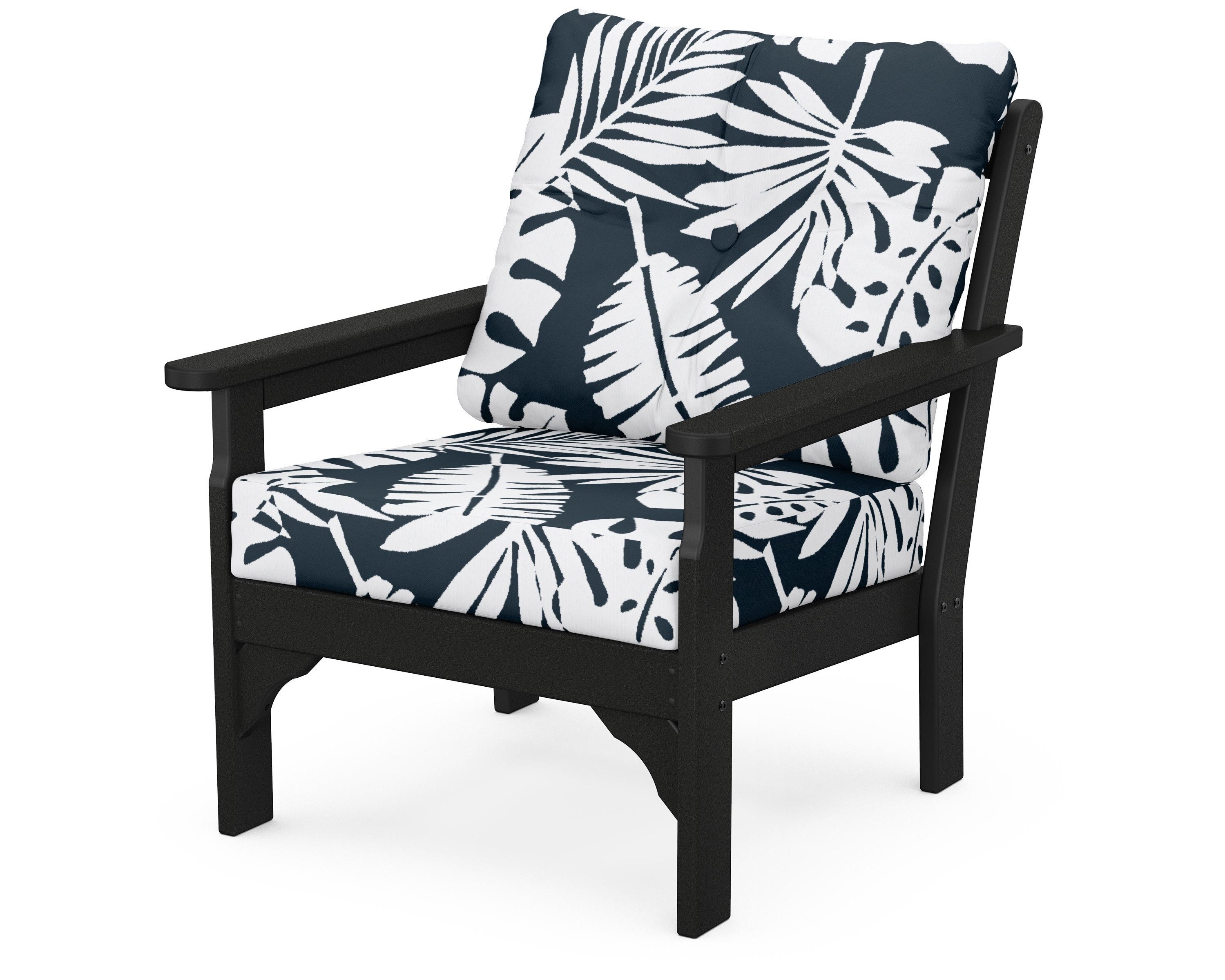 POLYWOOD® Vineyard Deep Seating Chair in Black / Leaf Marine Indigo