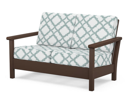 POLYWOOD® Harbour Deep Seating Loveseat in Mahogany / Trellis Glacier Spa
