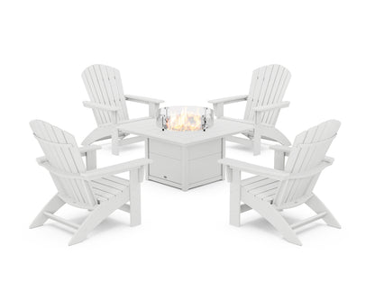 POLYWOOD® 5-Piece Nautical Grand Adirondack Conversation Set with Fire Pit Table in White