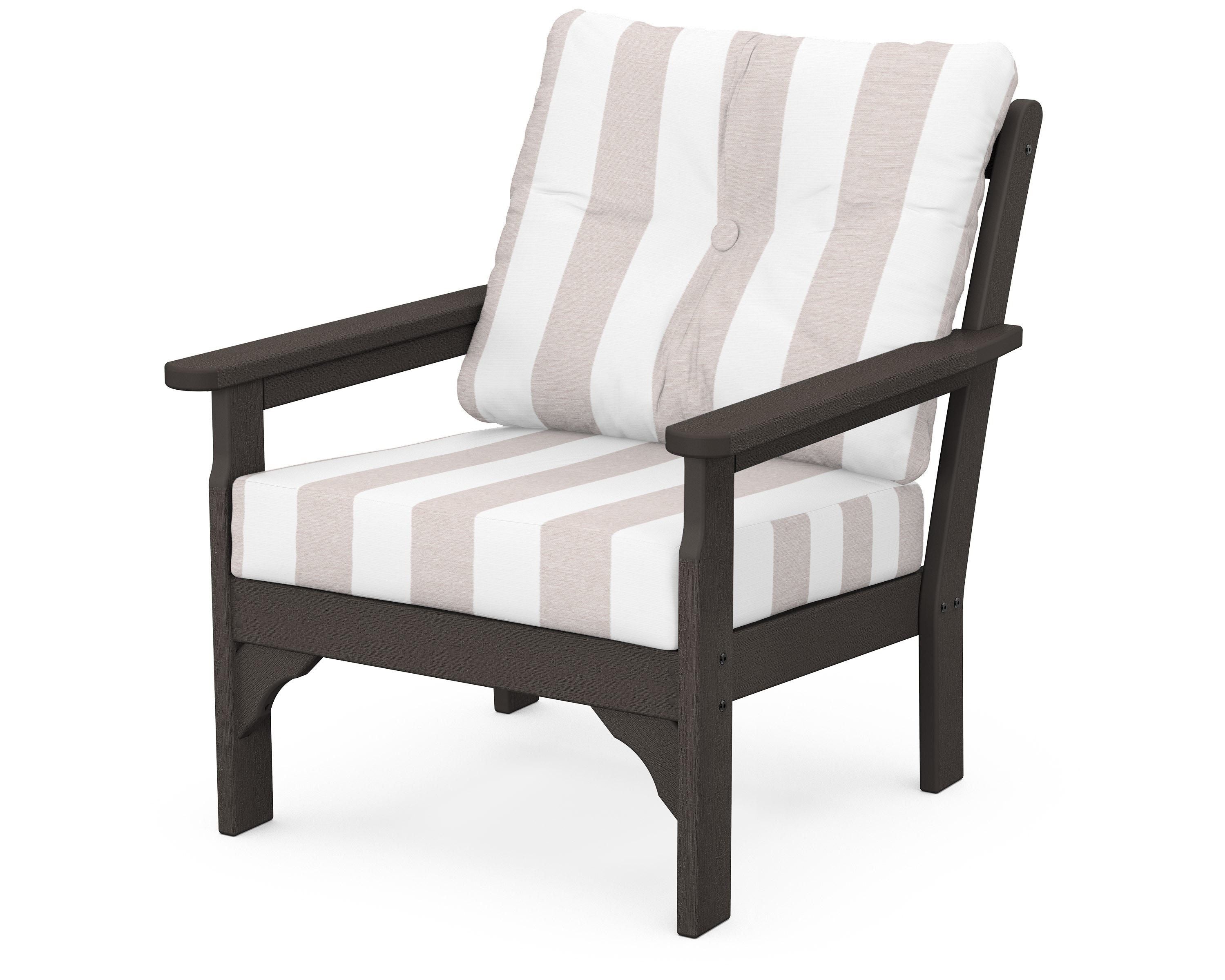POLYWOOD® Vineyard Deep Seating Chair in Vintage Coffee / Cabana Stripe Dune Burlap