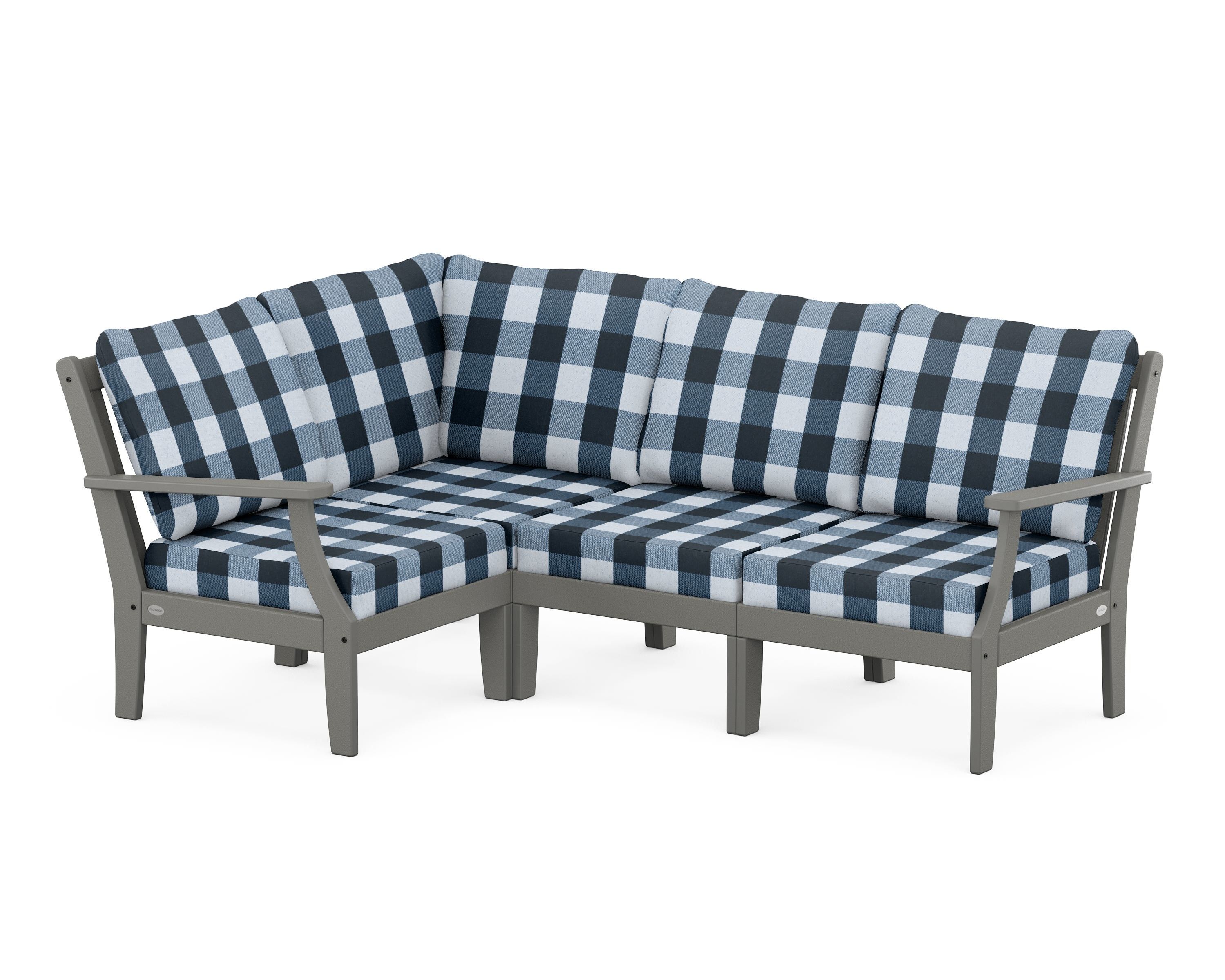 POLYWOOD® Braxton Modular 4-Piece Deep Seating Set in Slate Grey / Buffalo Plaid Marine Indigo