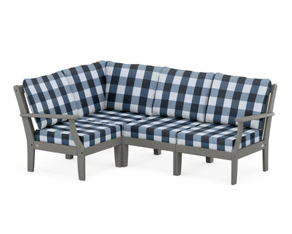 POLYWOOD® Braxton Modular 4-Piece Deep Seating Set in Slate Grey / Buffalo Plaid Marine Indigo