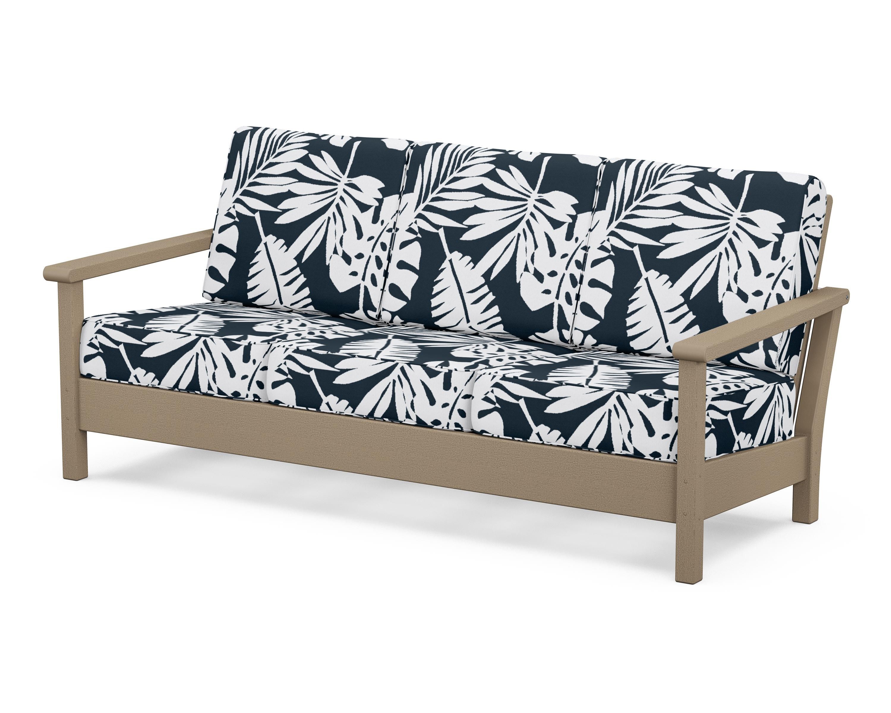 POLYWOOD® Harbour Deep Seating Sofa in Vintage Sahara / Leaf Marine Indigo