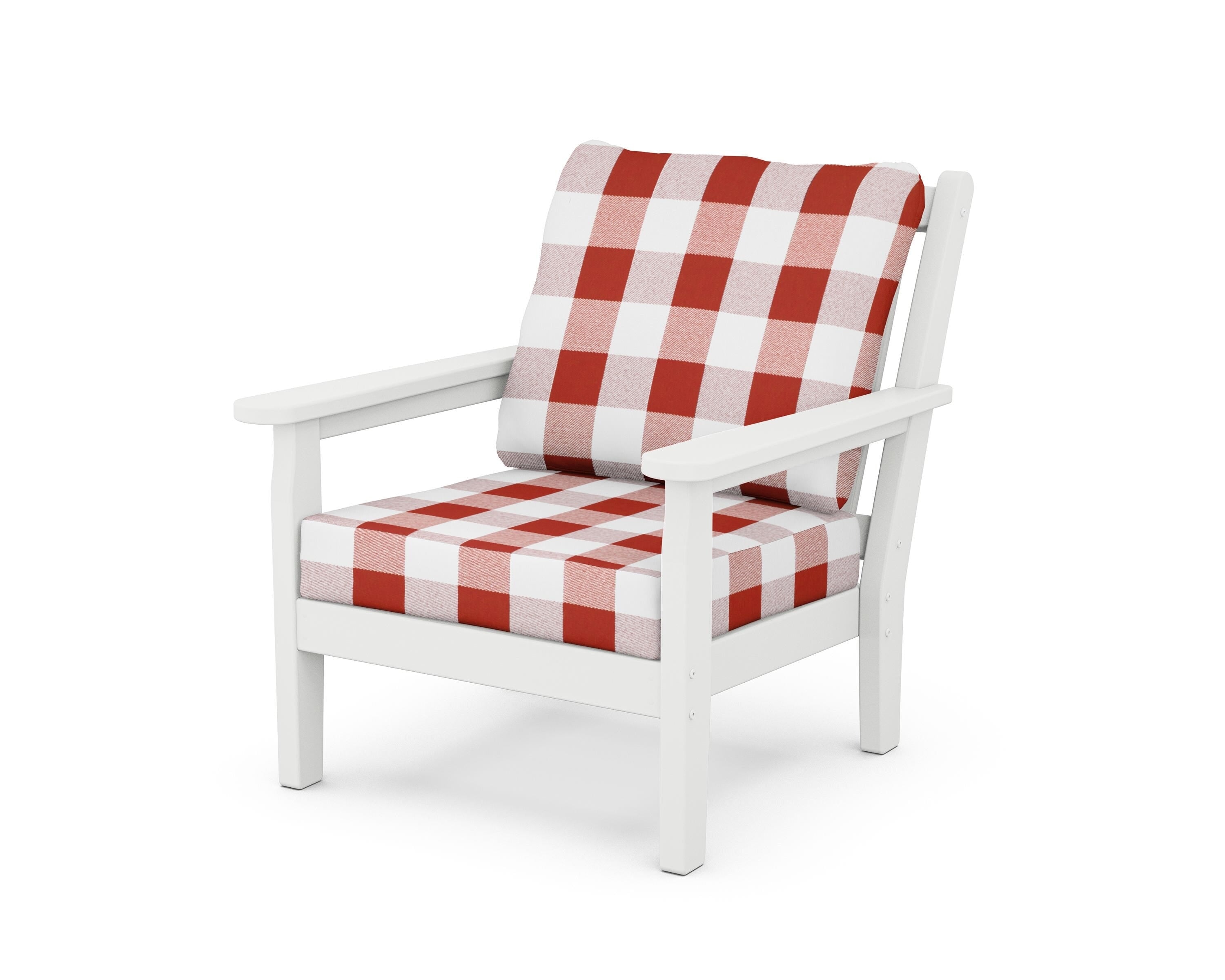 POLYWOOD® Chippendale Deep Seating Chair in White / Buffalo Plaid Crimson