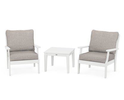 POLYWOOD® Braxton 3-Piece Deep Seating Set in White / Weathered Tweed