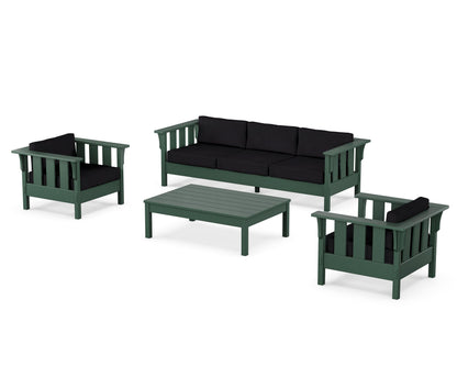 Martha Stewart by POLYWOOD® Acadia 4-Piece Deep Seating Set with Sofa in Green / Midnight Linen