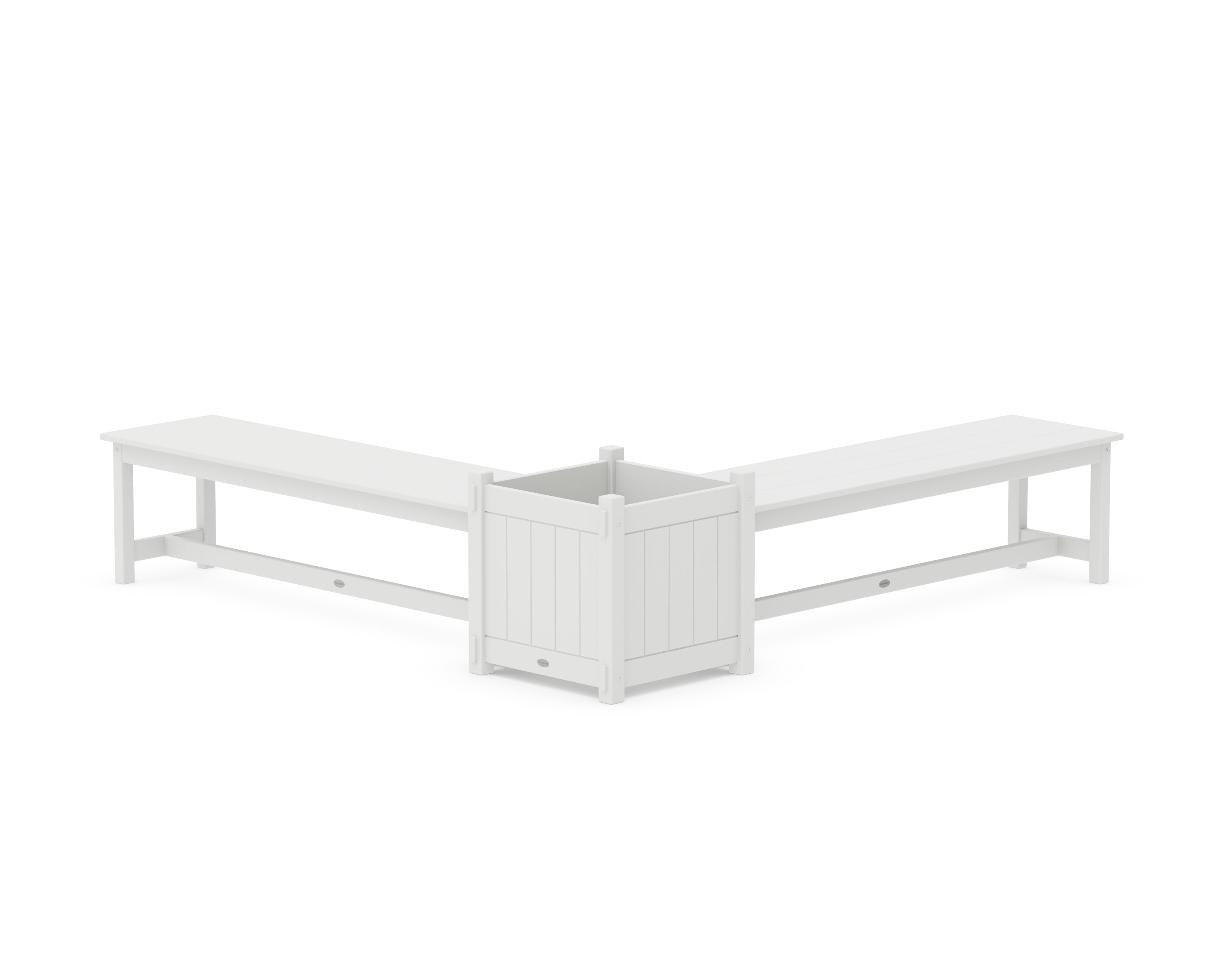 POLYWOOD® 60" Vineyard L- Shaped Planter Bench Set- Large in White
