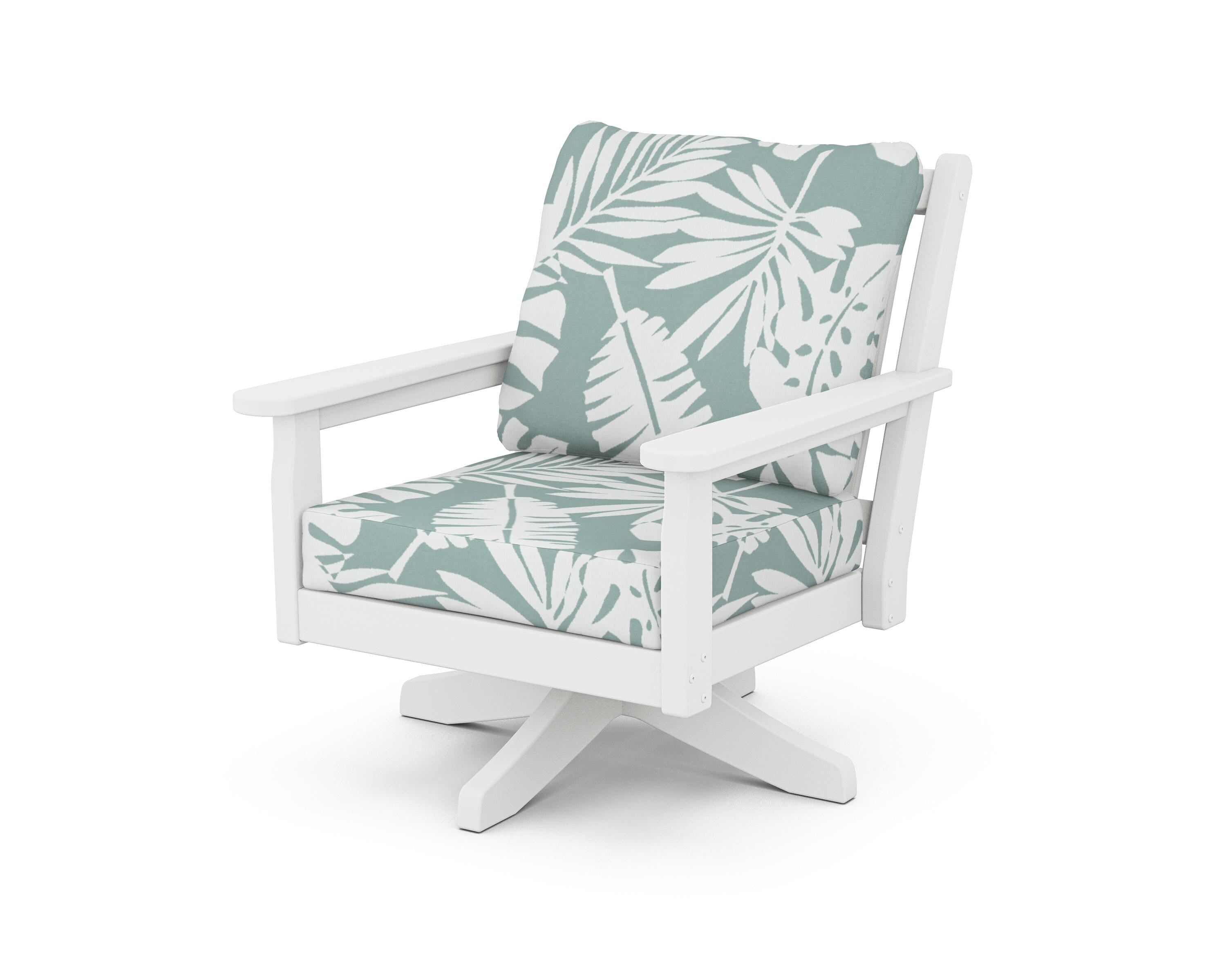 POLYWOOD® Chippendale Deep Seating Swivel Chair in White / Leaf Glacier Spa