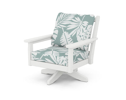 POLYWOOD® Chippendale Deep Seating Swivel Chair in White / Leaf Glacier Spa