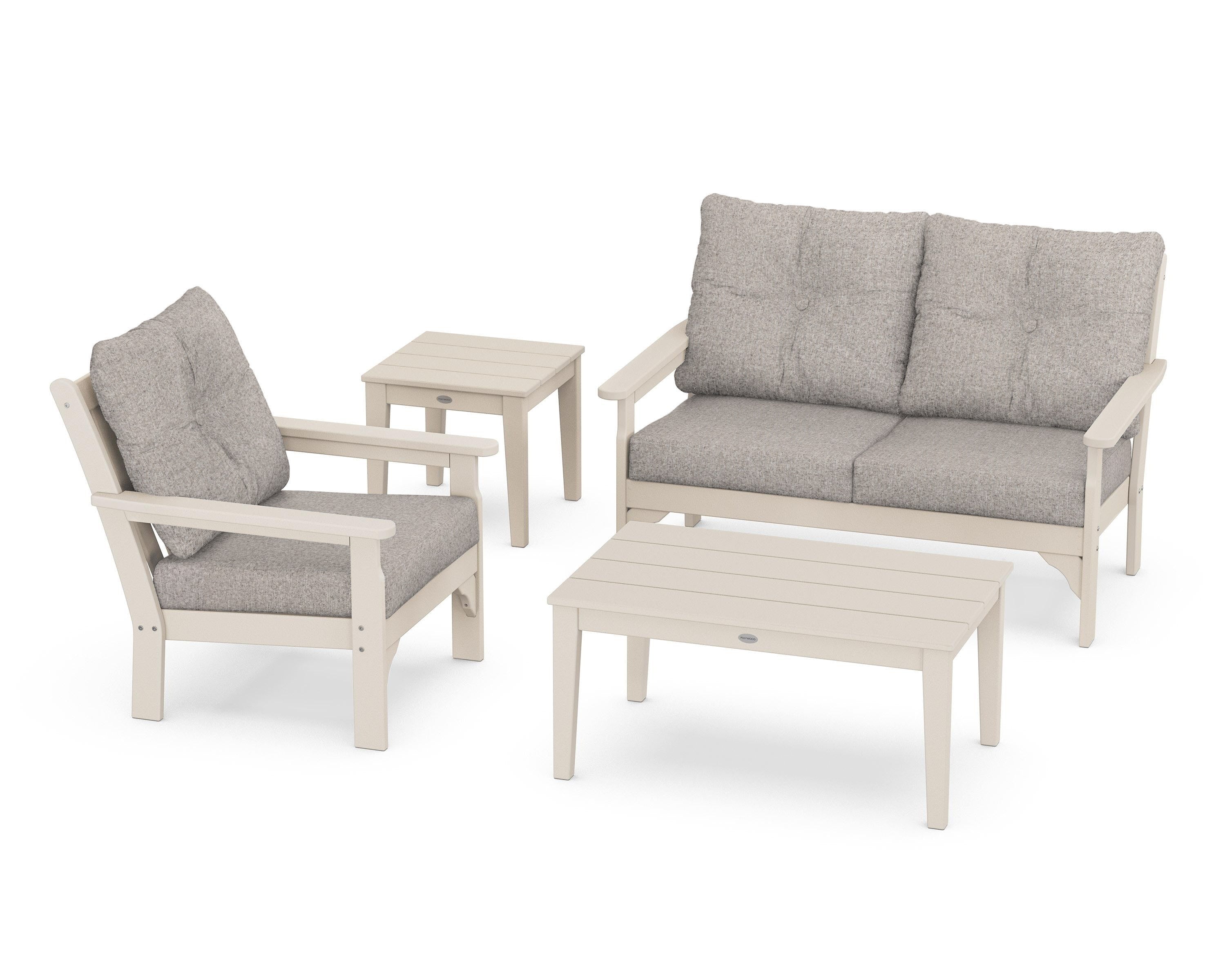 POLYWOOD® Vineyard 4-Piece Deep Seating Set in Sand / Weathered Tweed