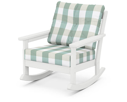POLYWOOD® Vineyard Deep Seating Rocking Chair in White / Buffalo Plaid Glacier Spa