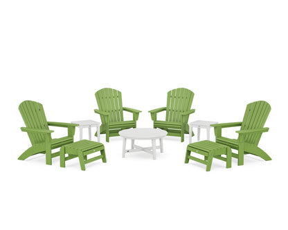 POLYWOOD® Nautical Grand Adirondack 9-Piece Conversation Set in Lime / White