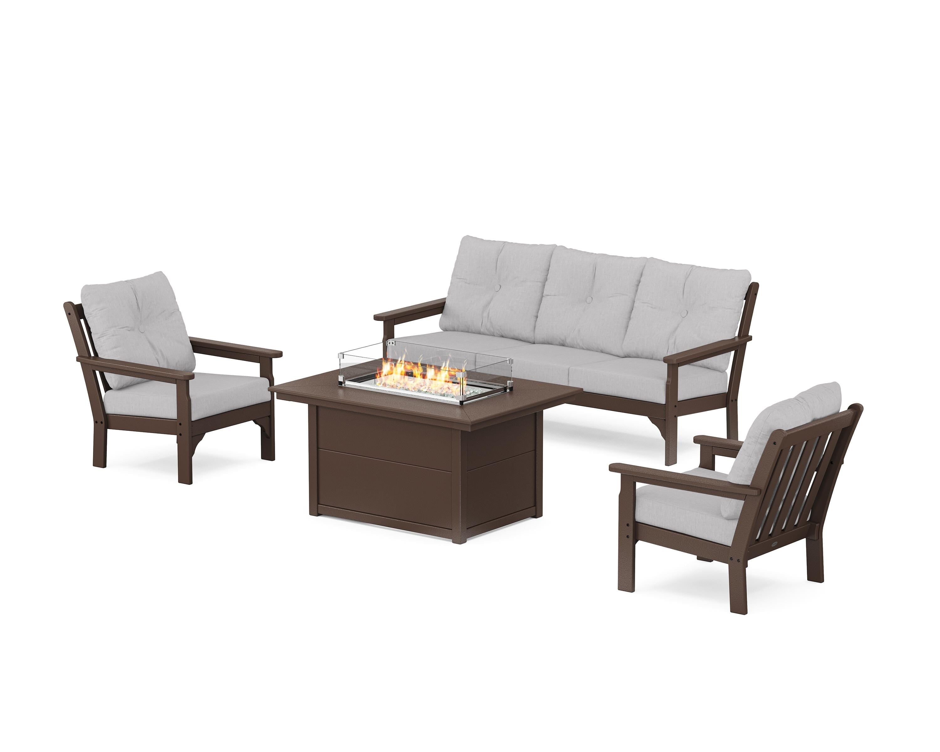 POLYWOOD® Vineyard Deep Seating Fire Pit Table Set in Mahogany / Granite