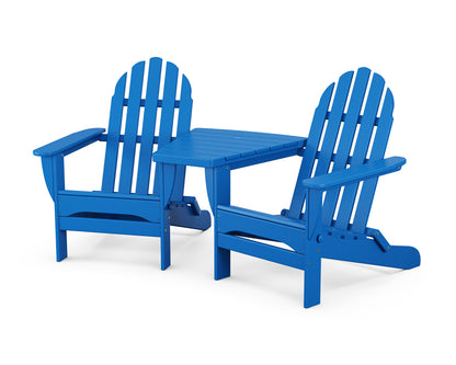 POLYWOOD® Classic Folding Adirondacks with Angled Connecting Table in Pacific Blue