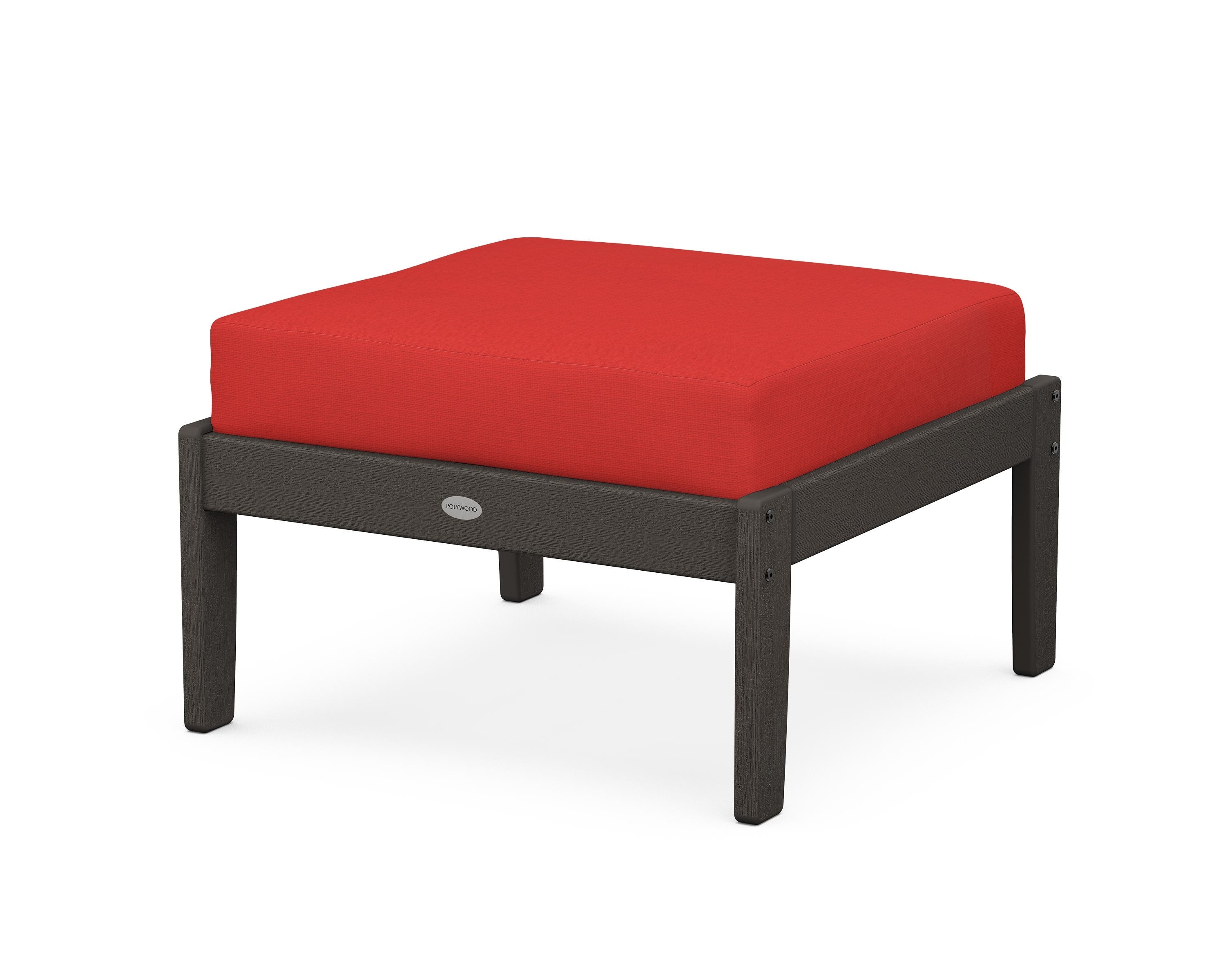 POLYWOOD® Braxton Deep Seating Ottoman in Vintage Coffee / Crimson Linen