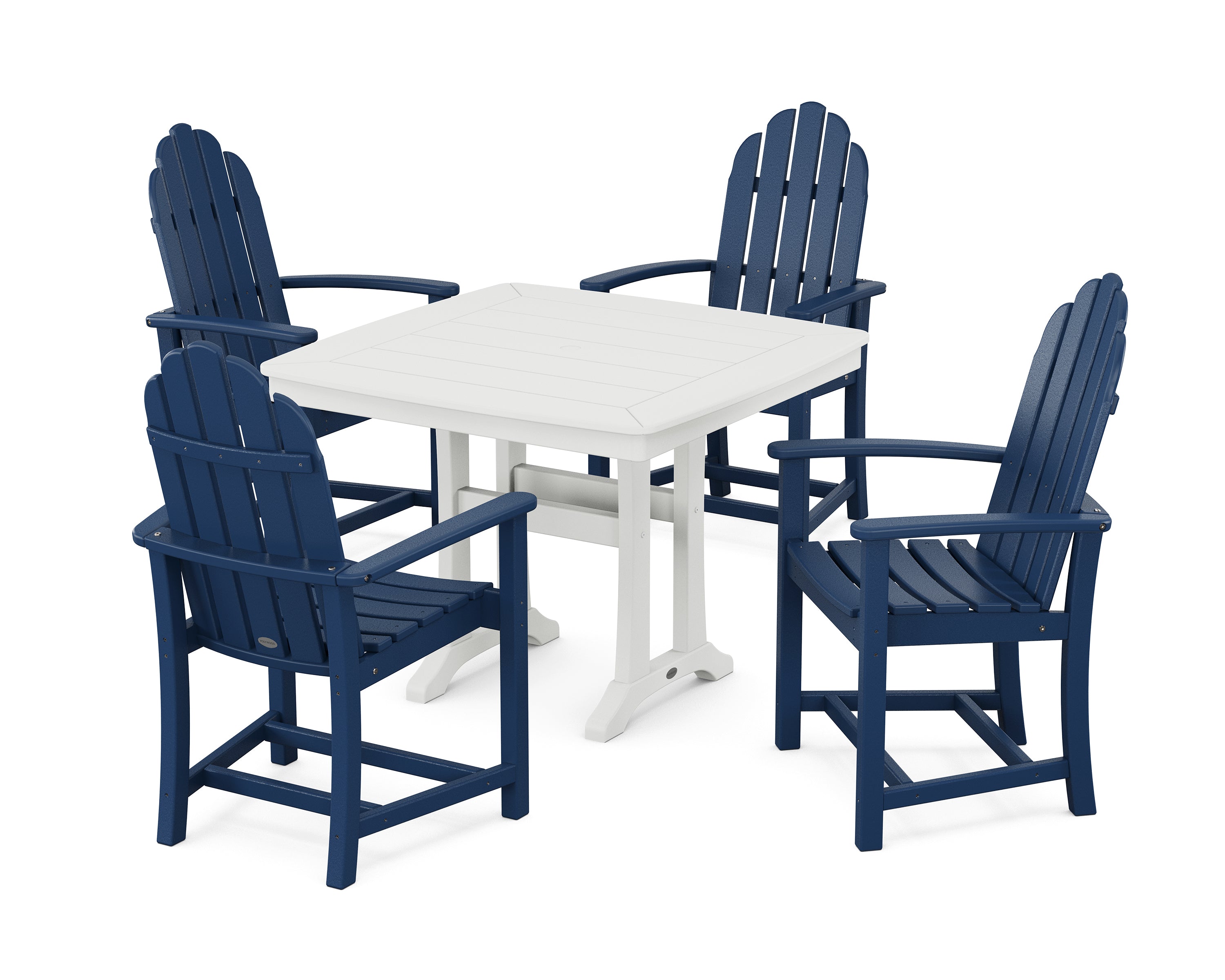 POLYWOOD® Classic Adirondack 5-Piece Dining Set with Trestle Legs in Navy / White