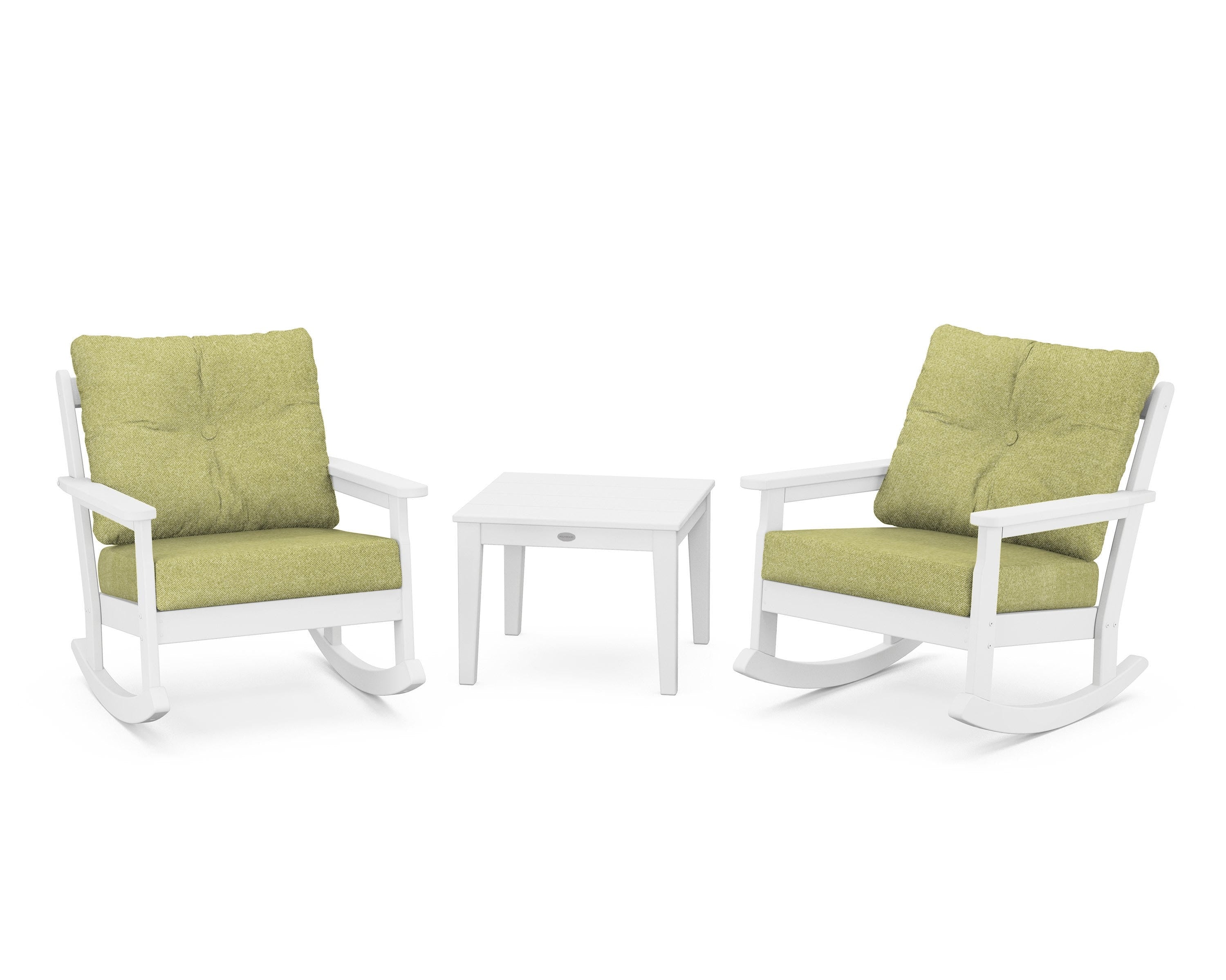 POLYWOOD® Vineyard 3-Piece Deep Seating Rocker Set in White / Chartreuse Boucle