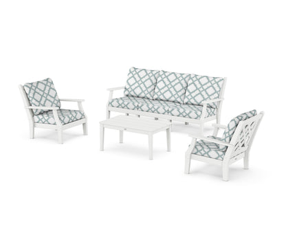 Country Living Wovendale 4-Piece Deep Seating Set with Sofa in White / Trellis Glacier Spa