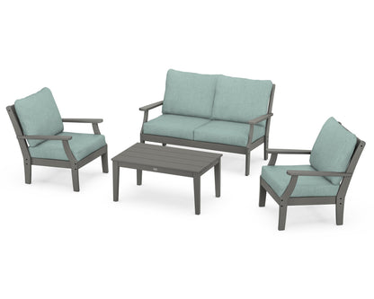 POLYWOOD® Braxton 4-Piece Deep Seating Chair Set in Slate Grey / Glacier Spa