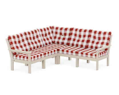 POLYWOOD® Vineyard 5-Piece Sectional in Sand / Buffalo Plaid Crimson