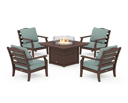 Draper James™ by  POLYWOOD® Savannah 5-Piece Deep Seating Set with Fire Pit Table in Mahogany / Glacier Spa