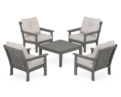 POLYWOOD® Vineyard 5-Piece Deep Seating Conversation Set in Slate Grey / Dune Burlap