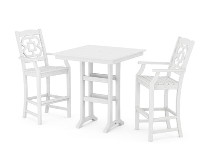 Martha Stewart by POLYWOOD® Chinoiserie 3-Piece Farmhouse Bar Set with Trestle Legs in White