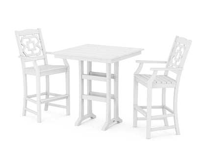 Chinoiserie 3-Piece Farmhouse Bar Set with Trestle Legs